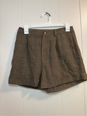 Academia Brown Plaid Houndtooth High-Rise Tailored Shorts Womans M